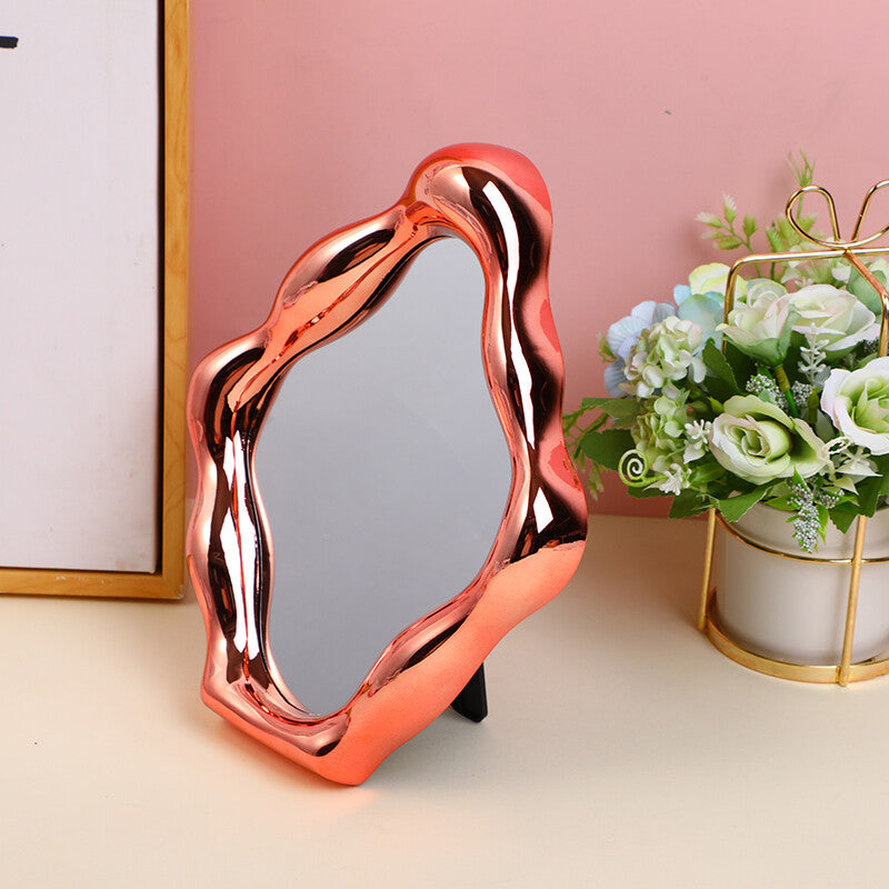 Specchio da tavolo creativo in oro rosa con diamanti barocchi