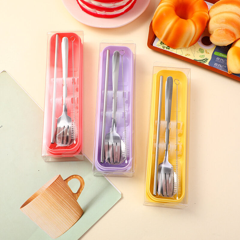 Set di posate con cucchiaio, forchetta e cannuccia Ruyi