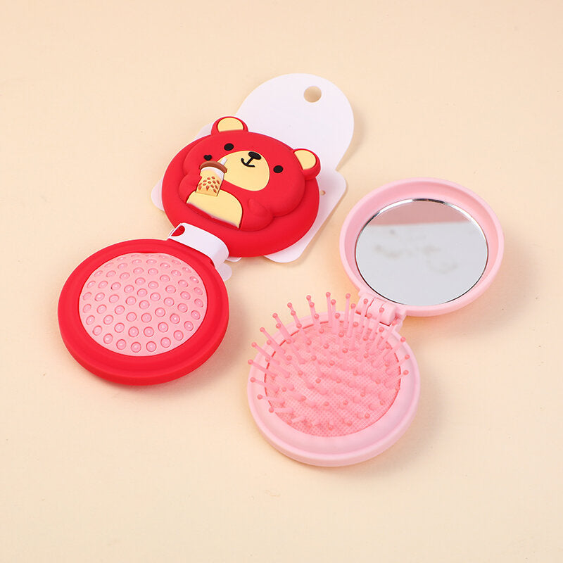 Pettine per specchio pieghevole con orsetto da tè al latte (edizione speciale fragola) -174