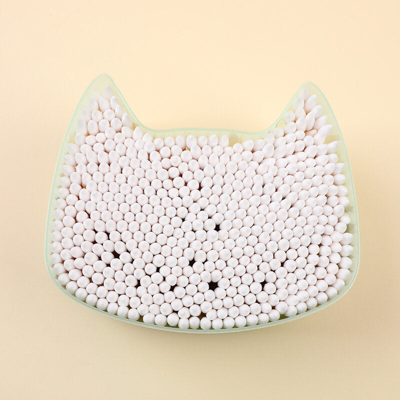 Scatola a forma di gatto di cotton fioco 500 pezzi (un'estremità appuntita e un'estremità a spirale)