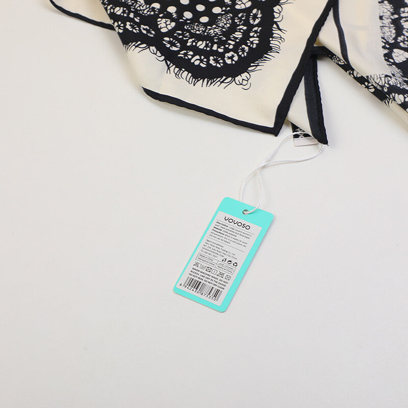 Sciarpa quadrata grande da donna in pizzo bianco e nero floreale-nero