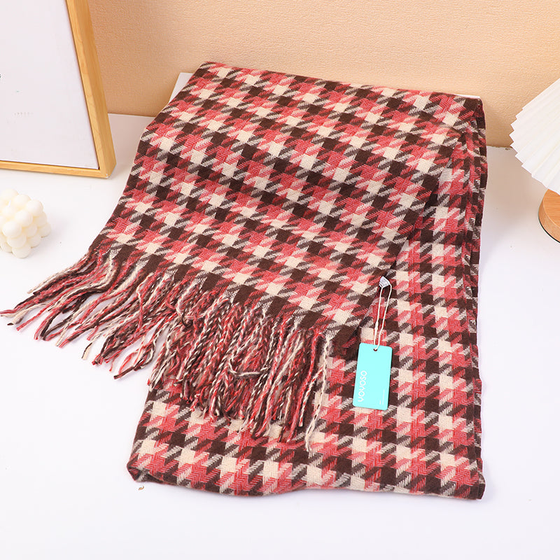 Sciarpa da donna pied de poule colorata - caffè e rosso