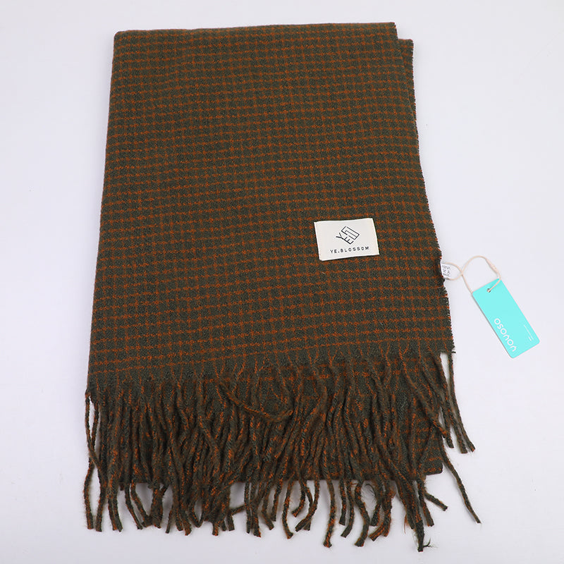 Sciarpa da donna in stile coreano mini plaid - verde militare