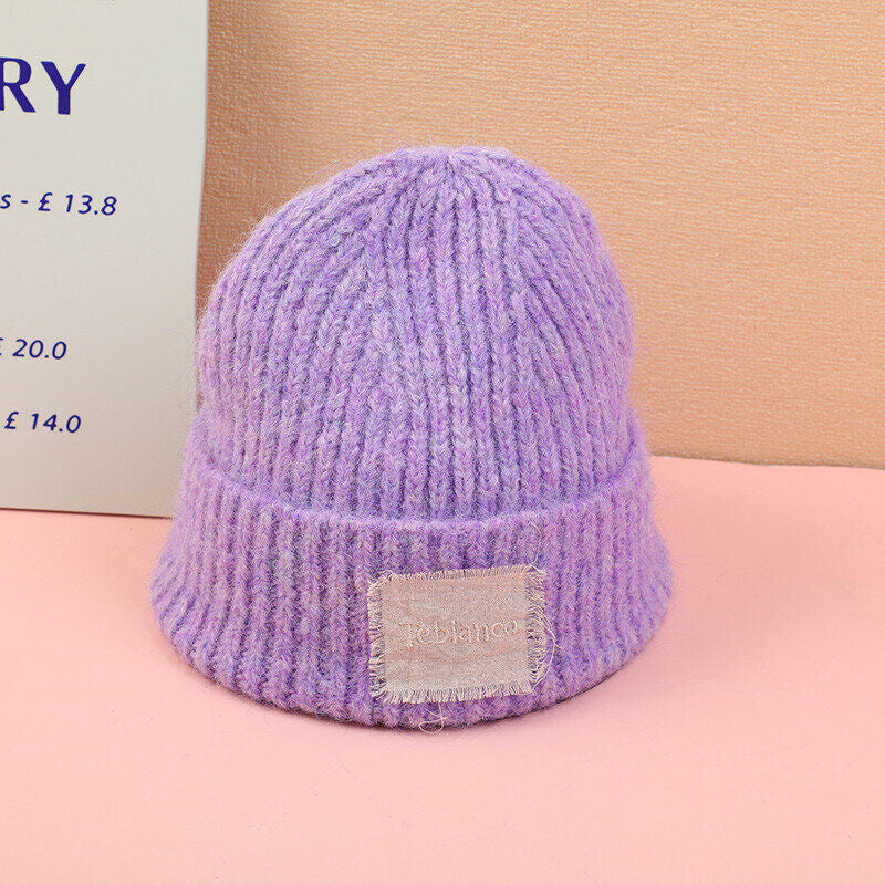 Cappello lavorato a maglia super morbido con logo in tessuto-viola