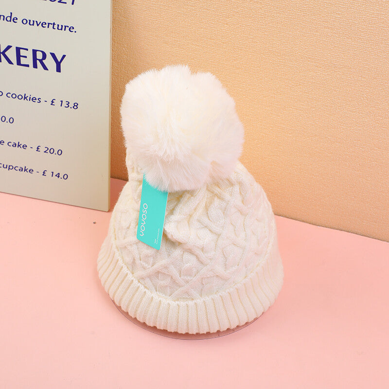 Cappello di lana con motivo a rombi-bianco