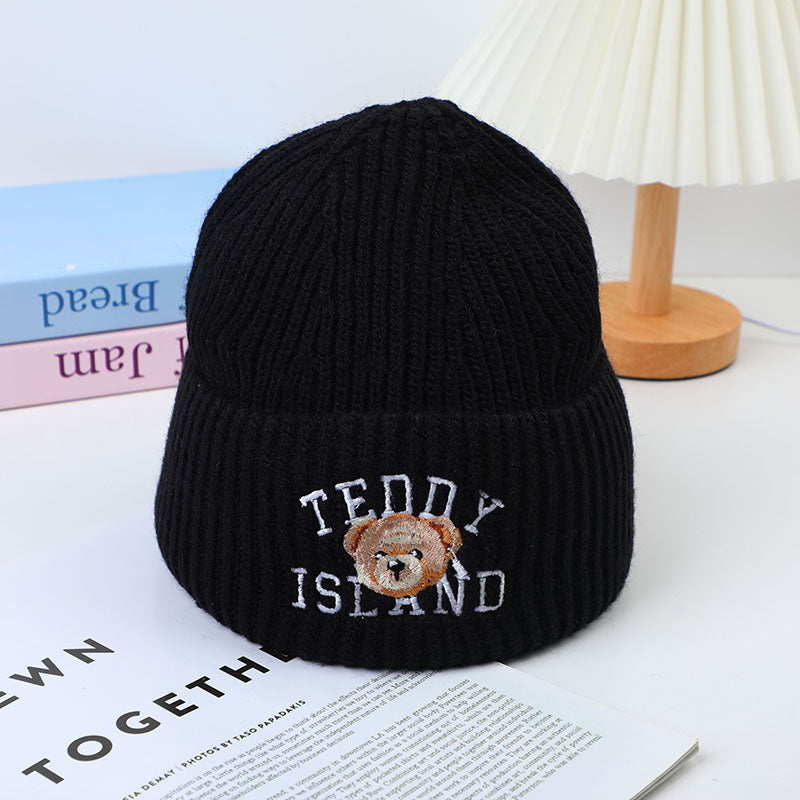Cappello lavorato a maglia ricamato inglese serie TEDDY ISLAND-nero