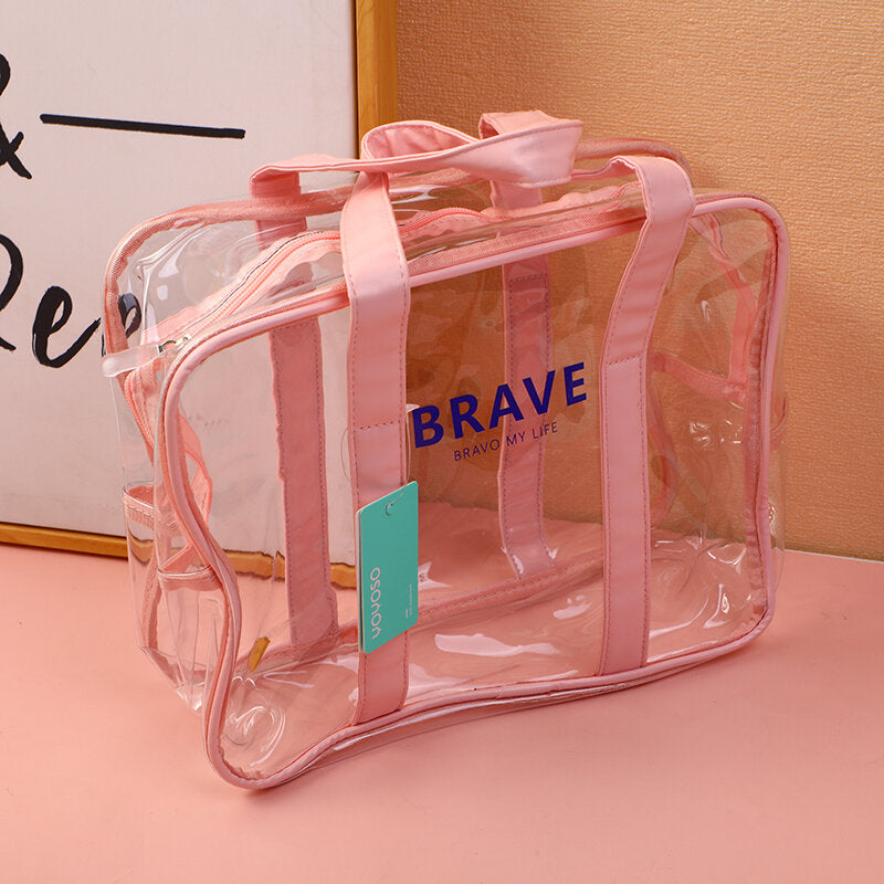 Borsa da toilette portatile trasparente di medie dimensioni-rosa