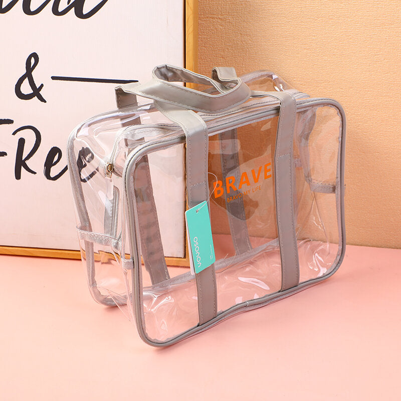 Borsa da toilette portatile trasparente di medie dimensioni-grigio