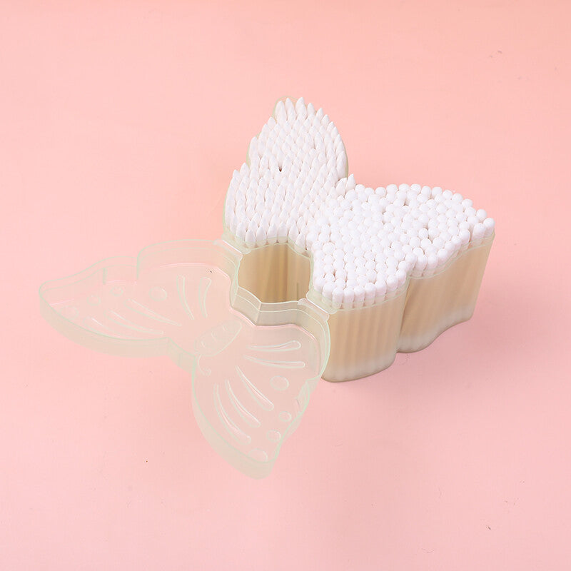 Scatola a farfalla bastoncini di bambù batuffoli di cotone 300 pezzi