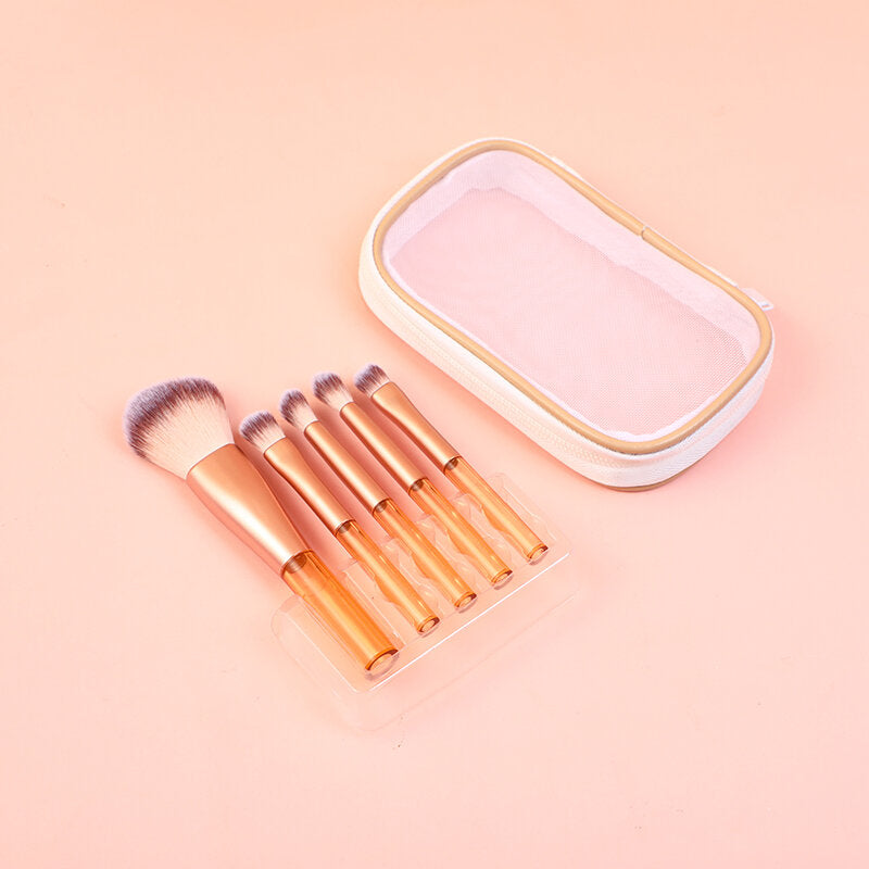 Pennelli per il trucco serie rosa e oro, set da 5 pezzi (borsa portaoggetti gratuita)