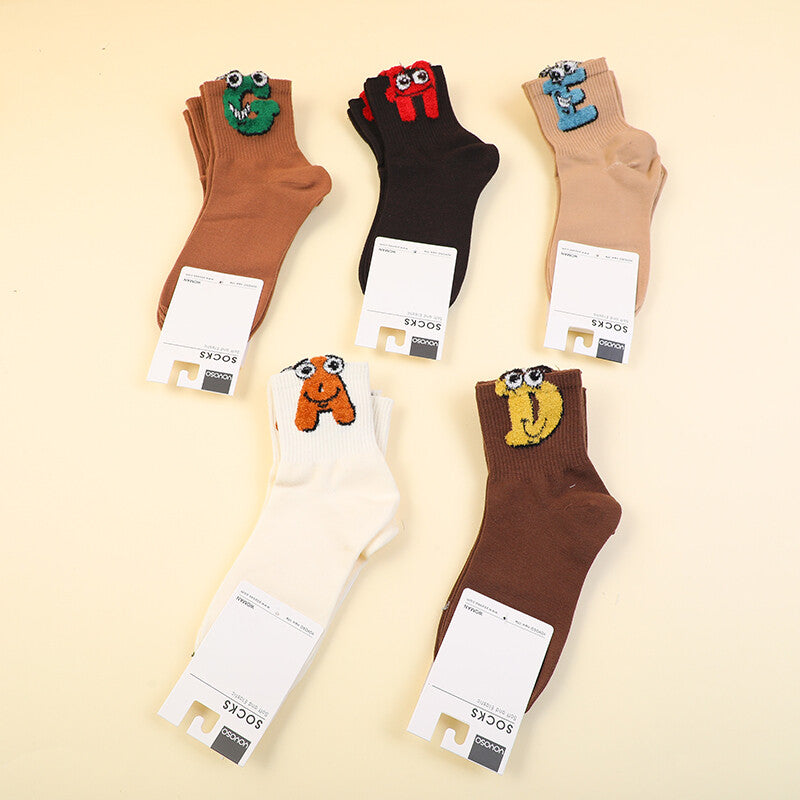 Calzini da donna in cotone a metà polpaccio con lettere carine e divertenti