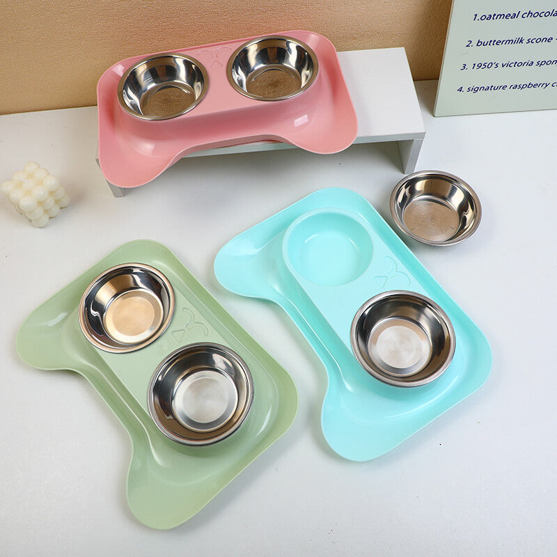 Kitten Set di ciotole doppie in acciaio inossidabile