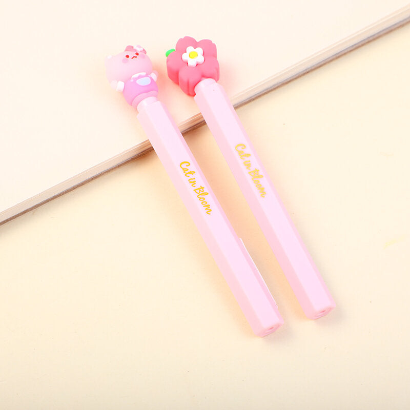 Penna gel rossetto gatto e fiori di ciliegio - blu