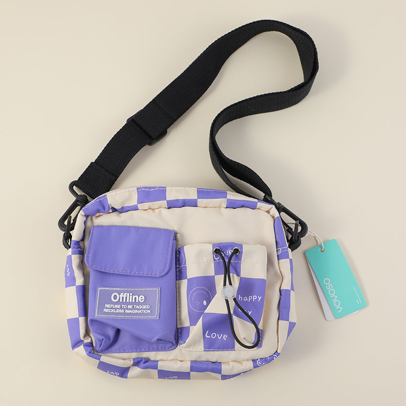 Borsa a tracolla con tasca a scacchi - blu