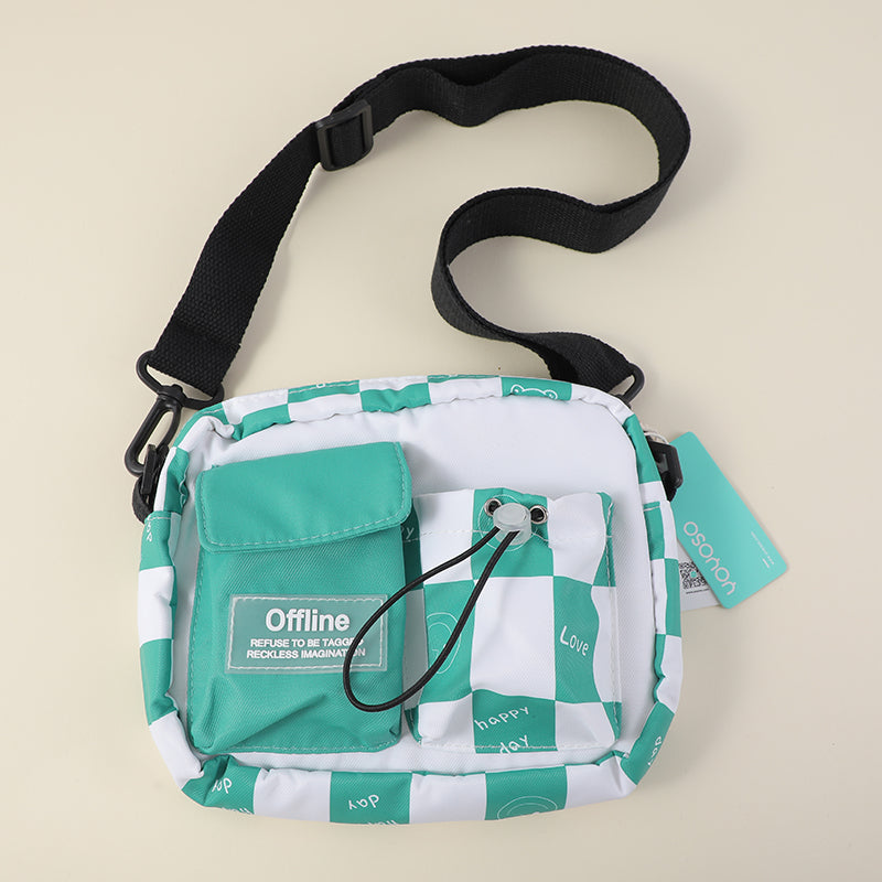 Borsa a tracolla con tasca a scacchi, verde