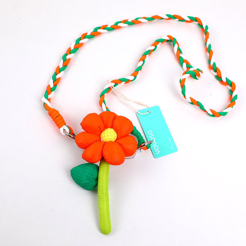 Clip posteriore per telefono a fiore con foglia verde e cordino