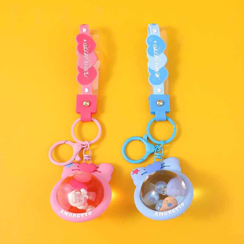 Dolce portachiavi a forma di orso e coniglio che riempie di olio la festa