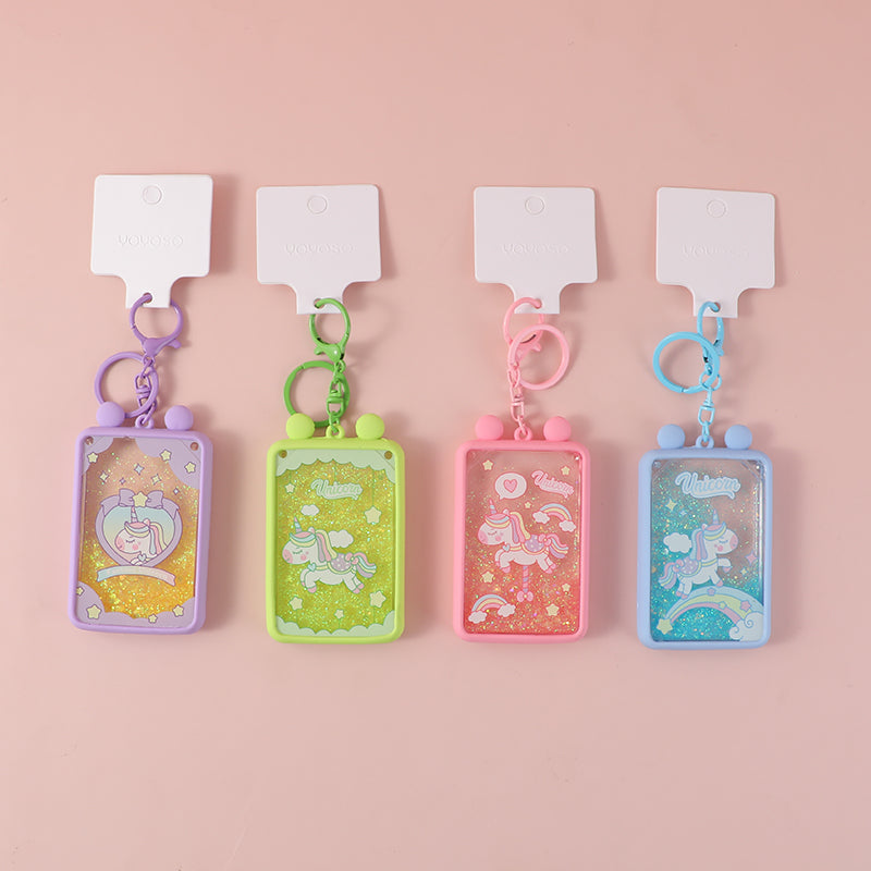 Portachiavi con cavallino di cristallo riempito d'olio