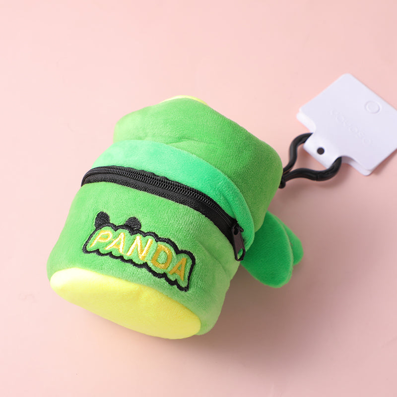 Panda grasso che sta a casa con scatola portaoggetti peluche portachiavi