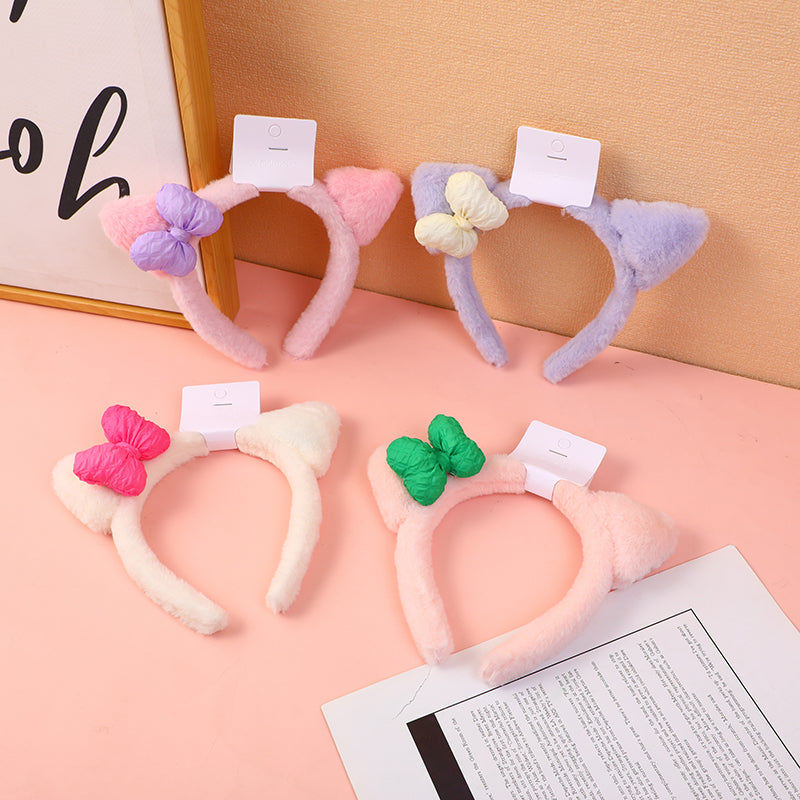 Cerchietti per capelli stereoscopica con fiocco e orecchie carine