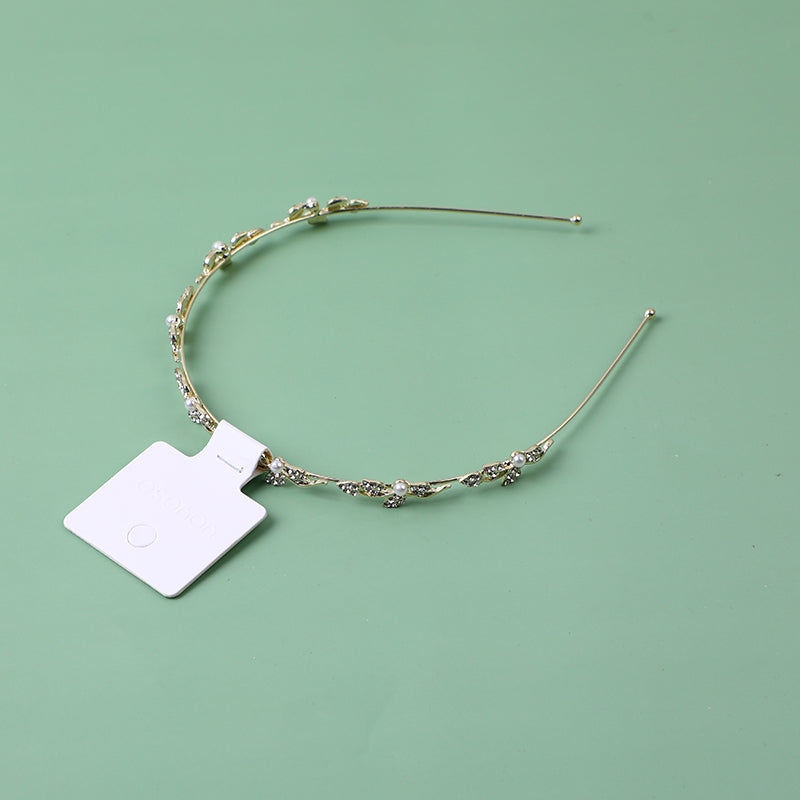 Cerchietti per capelli in lega di perle e strass alla moda-5