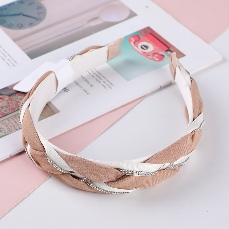 Cerchietti per capelli con treccia di strass in tessuto monocromatico