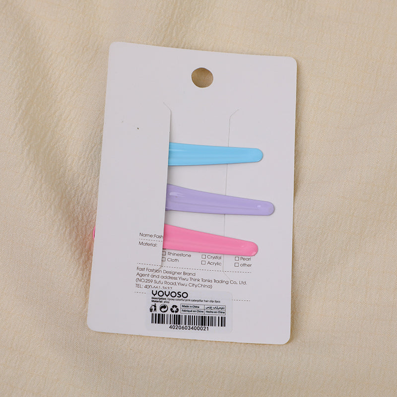 Fermaglio per capelli bruco rosa colorato epossidico-3 pezzi