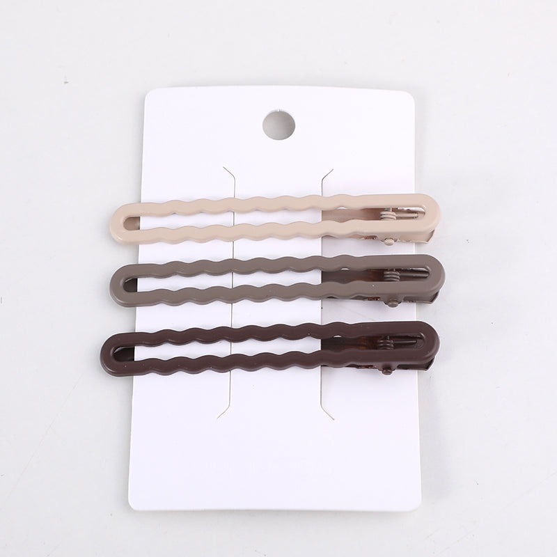 Set di 3 Fermagli a Becco d'Anatra Ondulati Color Caffè