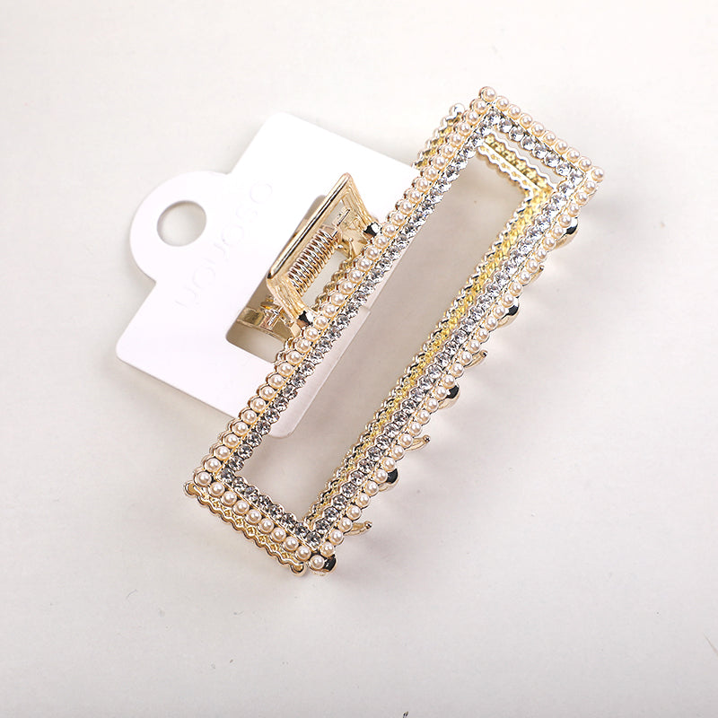 Pinza per Capelli Quadrata in Lega con Decorazione di Perle