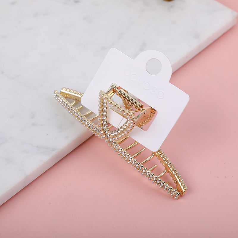 Pinza per Capelli in Lega con Perle Incrociate