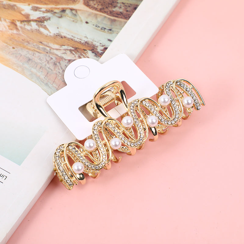 Pinza per Capelli Ondulata in Lega con Perle