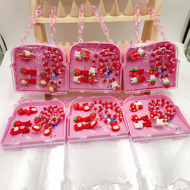 Borsa portatile quadrata set di collane rosse di cartoni animati