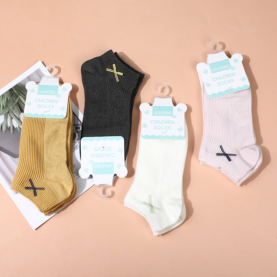 Calzini di cotone per bambini a strisce verticali di alta qualità in stile giapponese con comodo nodo a fiocco-2 paia