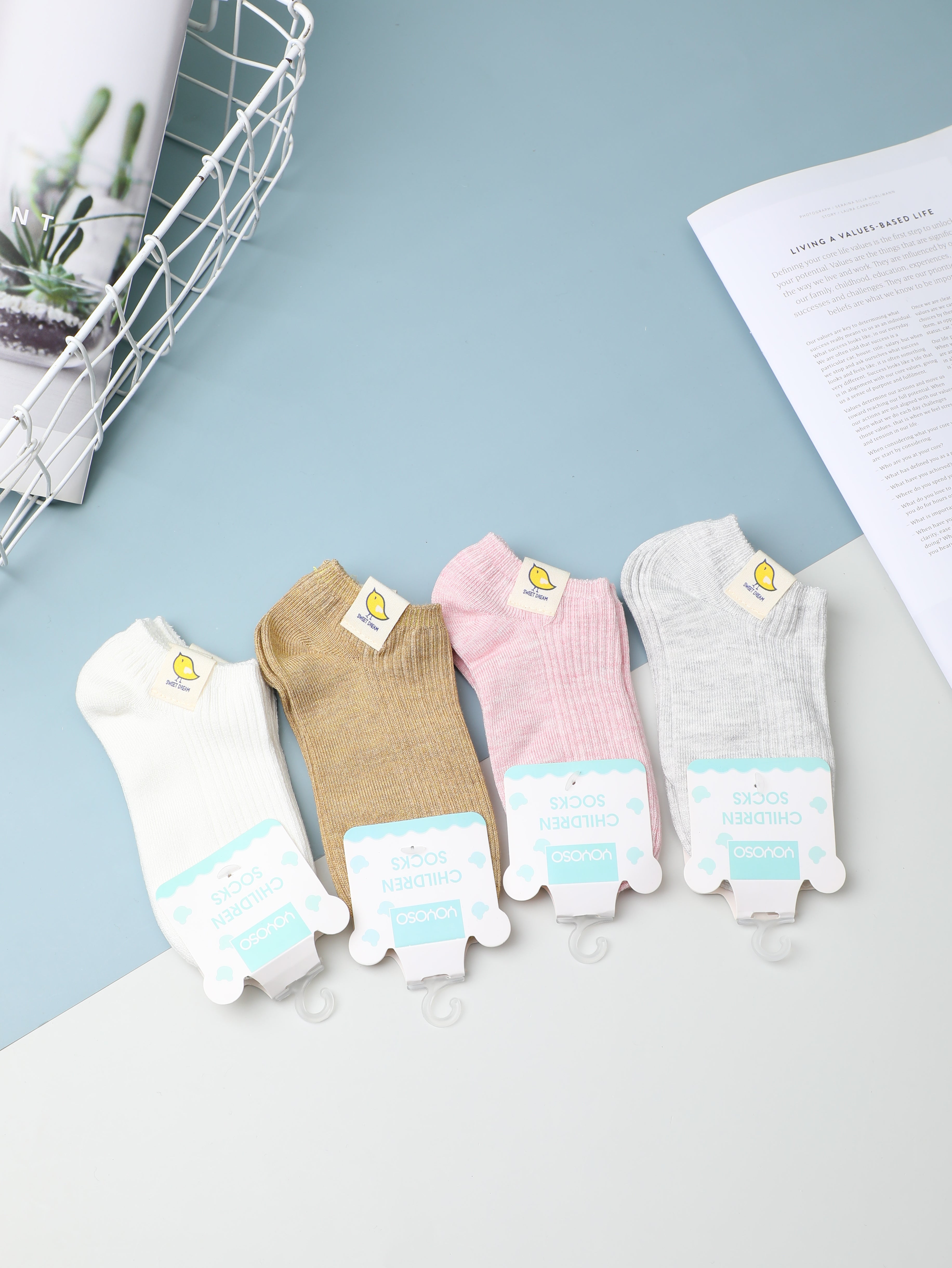 Calzini di cotone per bambini etichettati in fibra di bambù a strisce verticali in stile giapponese di alta qualità-2 paia