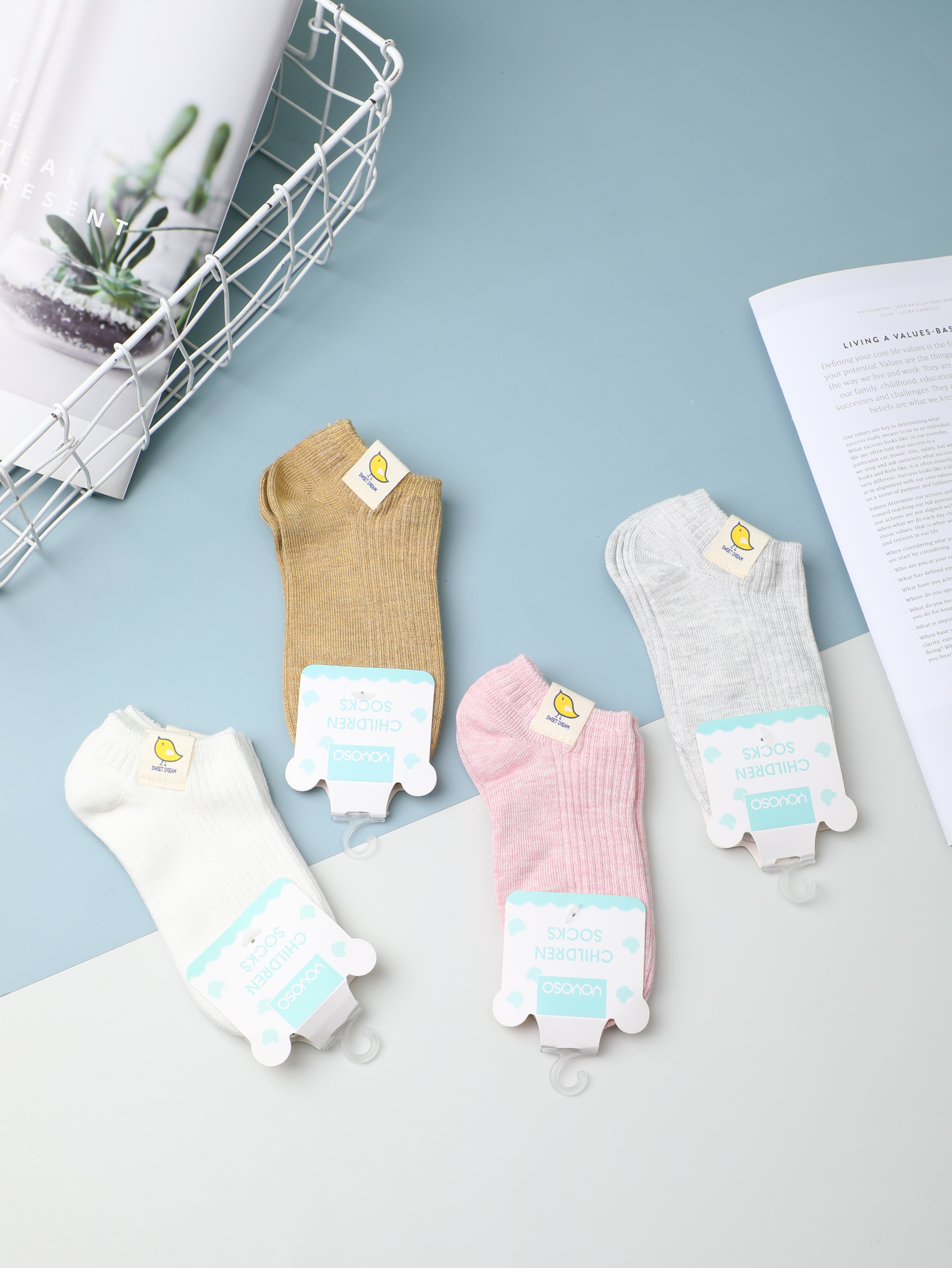 Calzini di cotone per bambini etichettati in fibra di bambù a strisce verticali in stile giapponese di alta qualità-2 paia