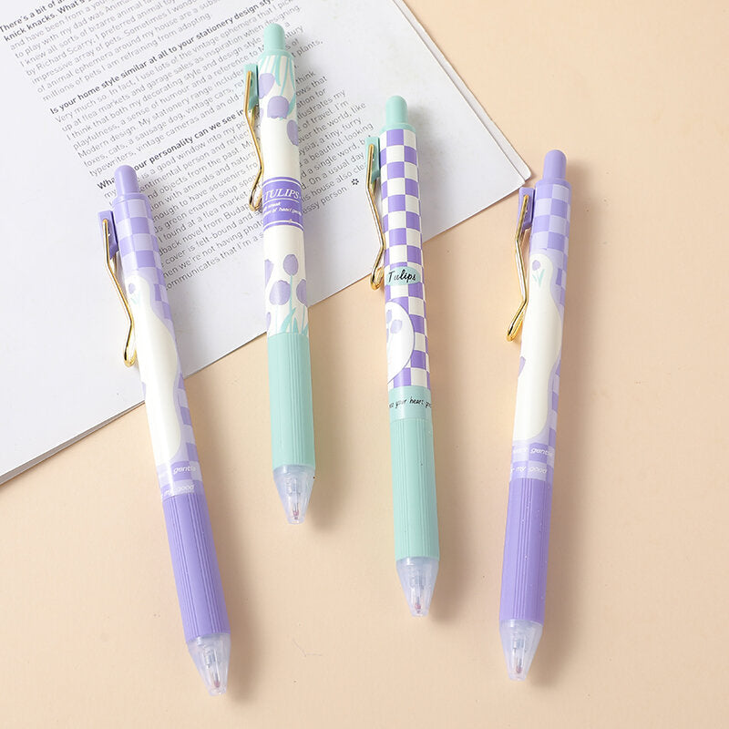 Set di 4 pezzi di penna gel a tulipano viola - ricarica nera