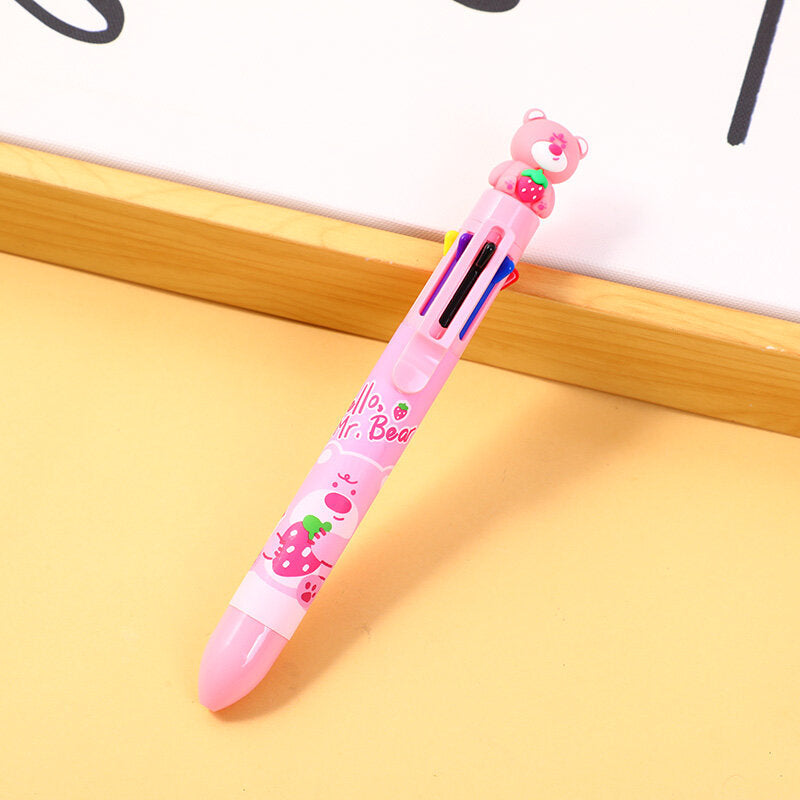 Penna a sfera a otto colori con orsetto simpatico