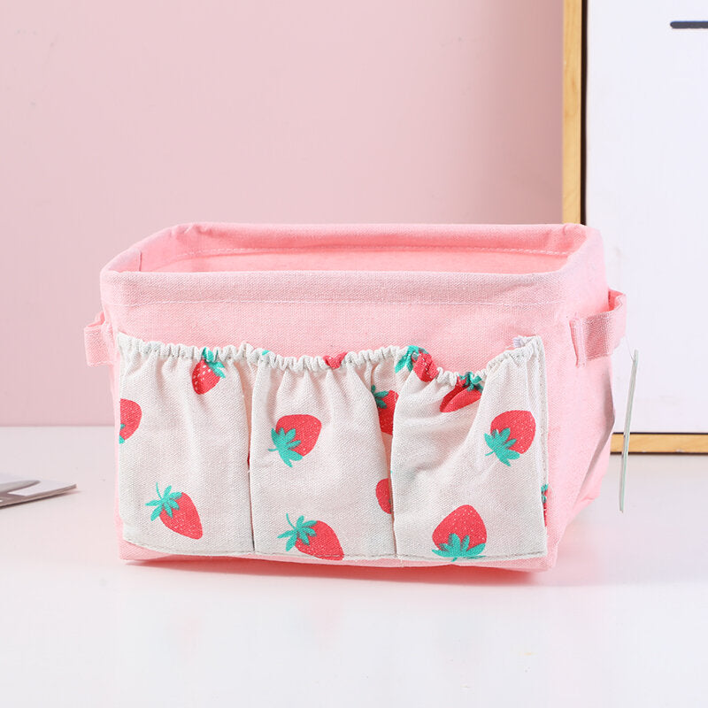 Scatola quadrata da tavolo alla fragola con tasche