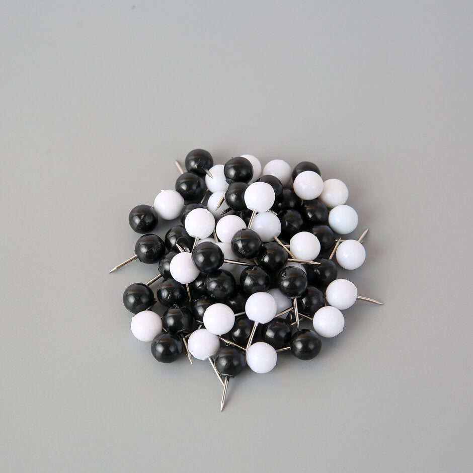 Perni a sfera neri e bianchi da 9 mm in scatola - 60 pezzi