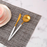 Tovaglietta di lino in bianco, argento, marrone e nero (2 pezzi)