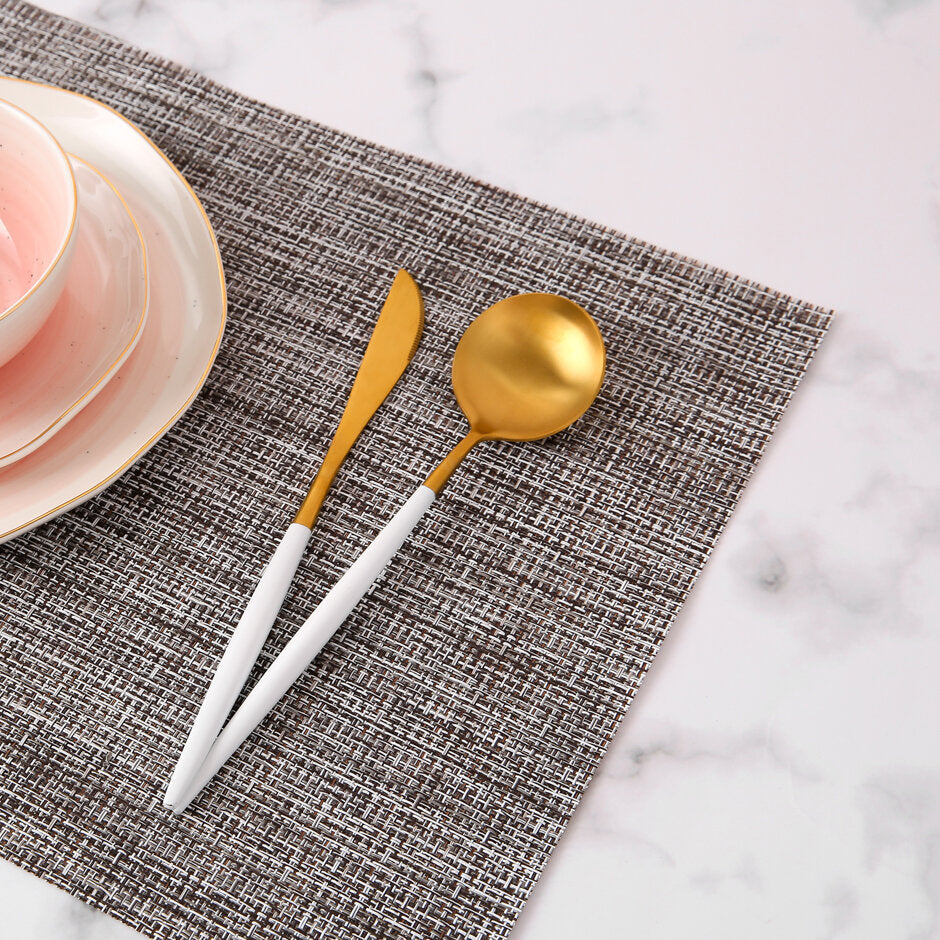 Tovaglietta di lino in bianco, argento, marrone e nero (2 pezzi)