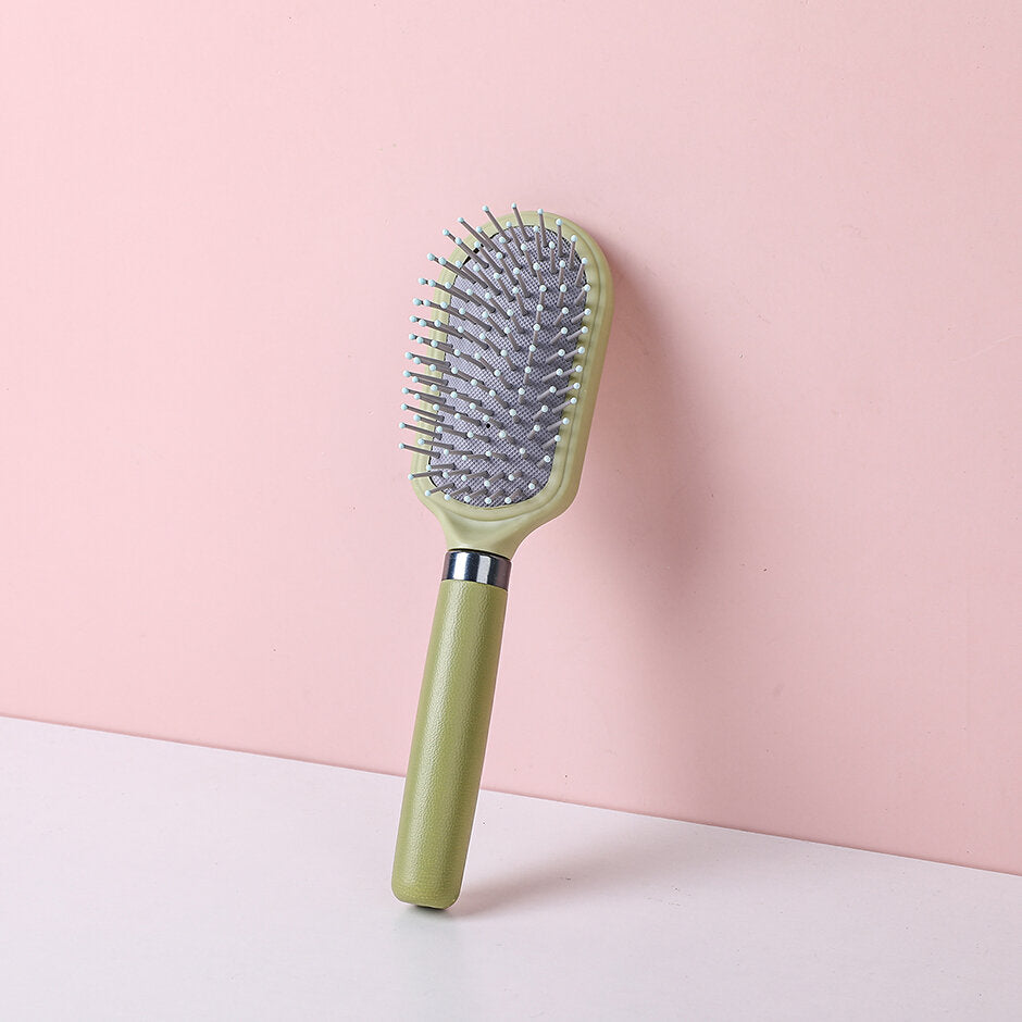 Pettine airbag a U con impugnatura confortevole in pelle verde matcha