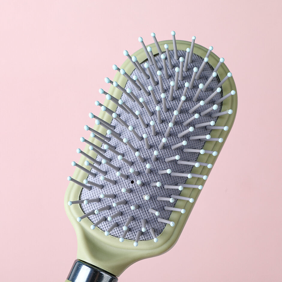 Pettine airbag a U con impugnatura confortevole in pelle verde matcha