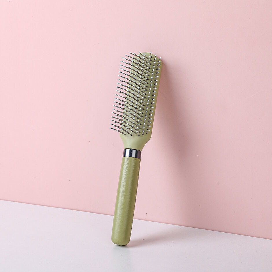 Pettine a coste con manico in pelle confortevole verde matcha