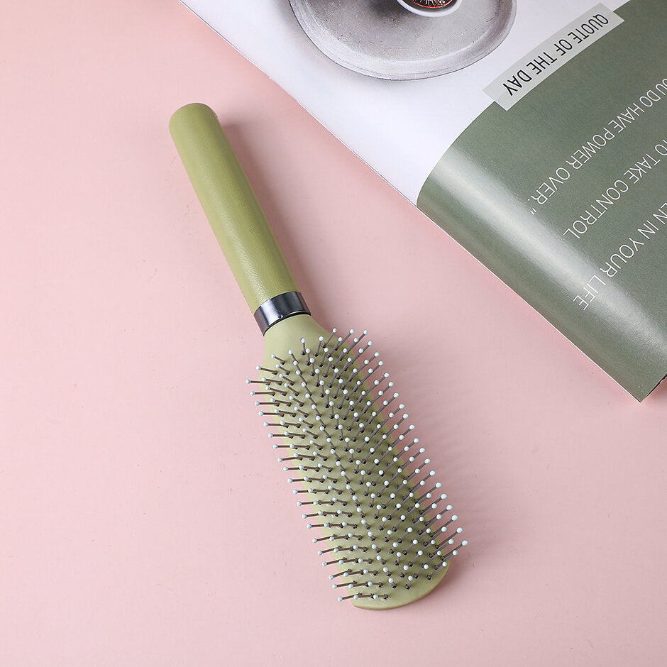 Pettine a coste con manico in pelle confortevole verde matcha