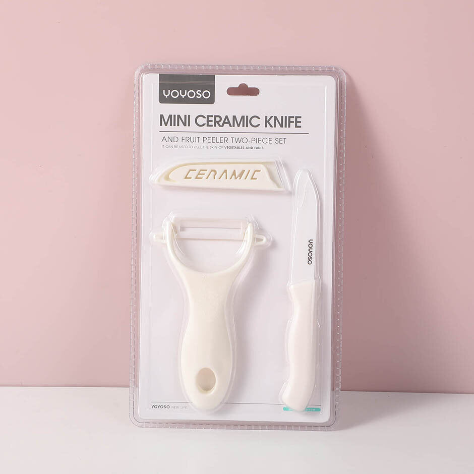 Set di due coltelli e sbucciatori di frutta in ceramica