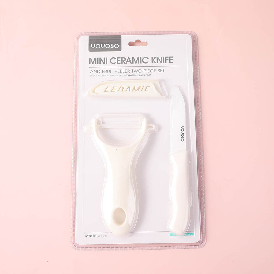 Set di due coltelli e sbucciatori di frutta in ceramica