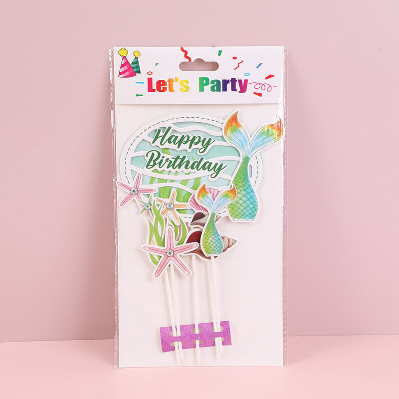 Cake topdi di carta a forma di sirena 5 pezzi