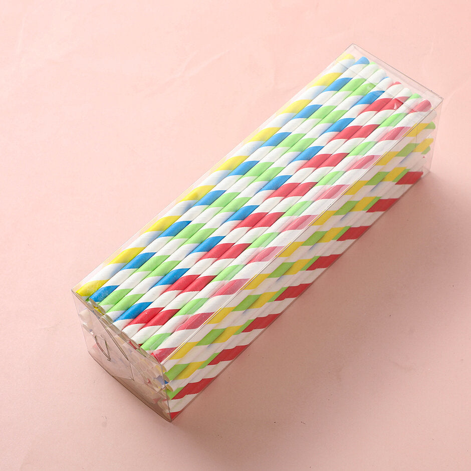 Cannucce di carta in scatola PET da 100 pezzi - colore classico rigato