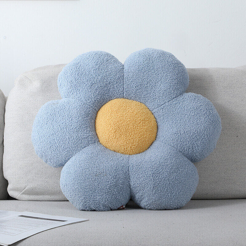 Cuscino a forma di fiore con volto sorridente - blu